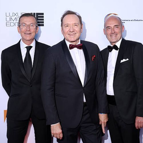 CANNES, FRANCE - MAY 20: Manuel Collas de La Roche, Kevin Spacey and Gilles Muzas attend the Better World Fund Gala 2025 red carpet at the 78th annual Cannes Film Festival at Carlton Hotel on May 20, 2025 in Cannes, France. (Photo by Pascal Le Segretain/Getty Images)